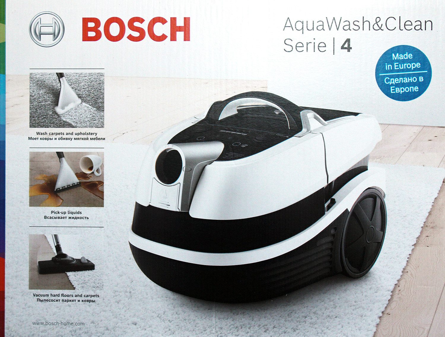 BOSCH Bodenstaubsauger BWD421POW AquaWash&Clean Nass-/Trocken-Sauger mit Kabel 5L SCHWARZ/ROT