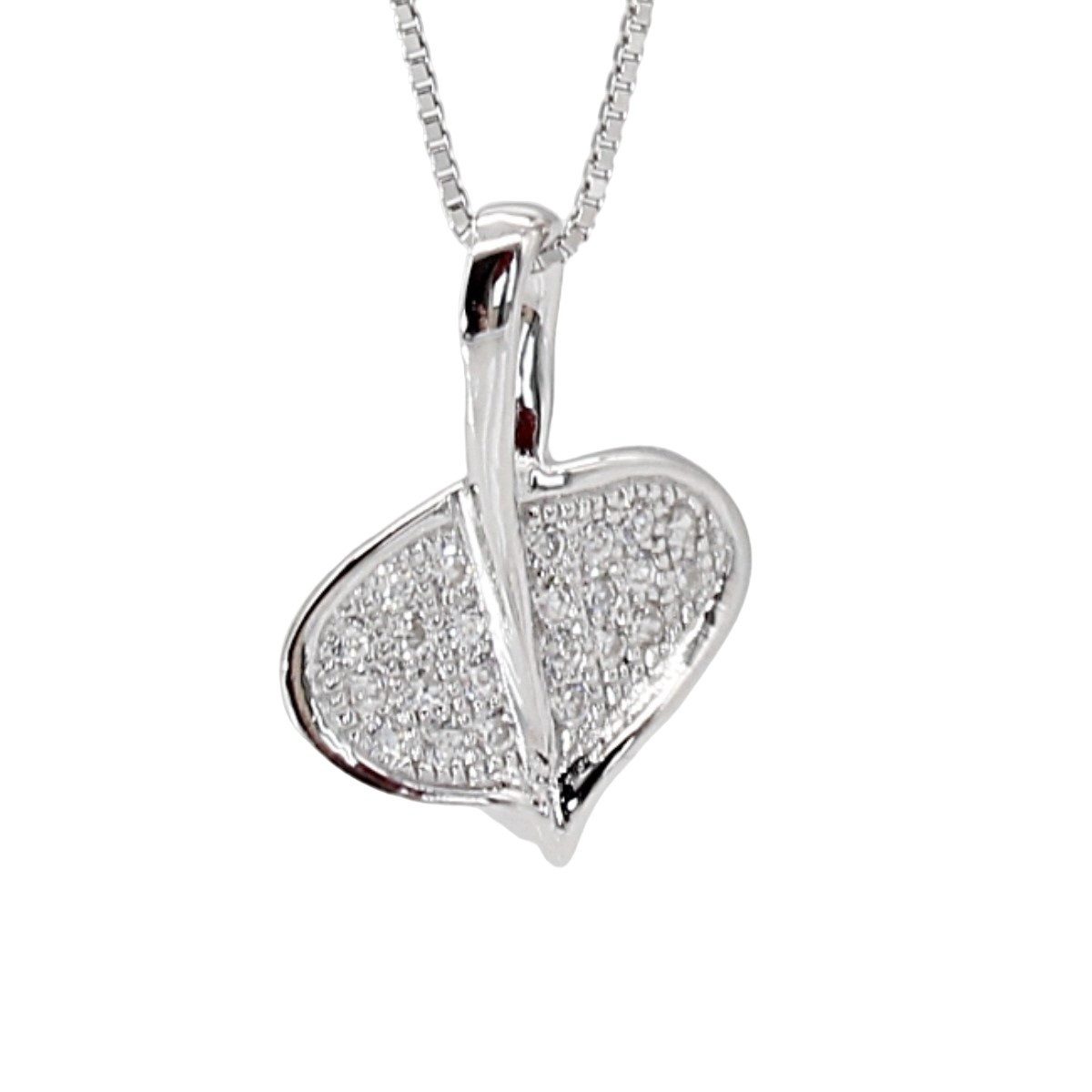 ELLAWIL Silberkette Halskette mit Blattanhänger Kette mit Strasssteine Glücksbringer (Kettenlänge 50 cm, Sterling Silber 925), inklusive Geschenkschachtel