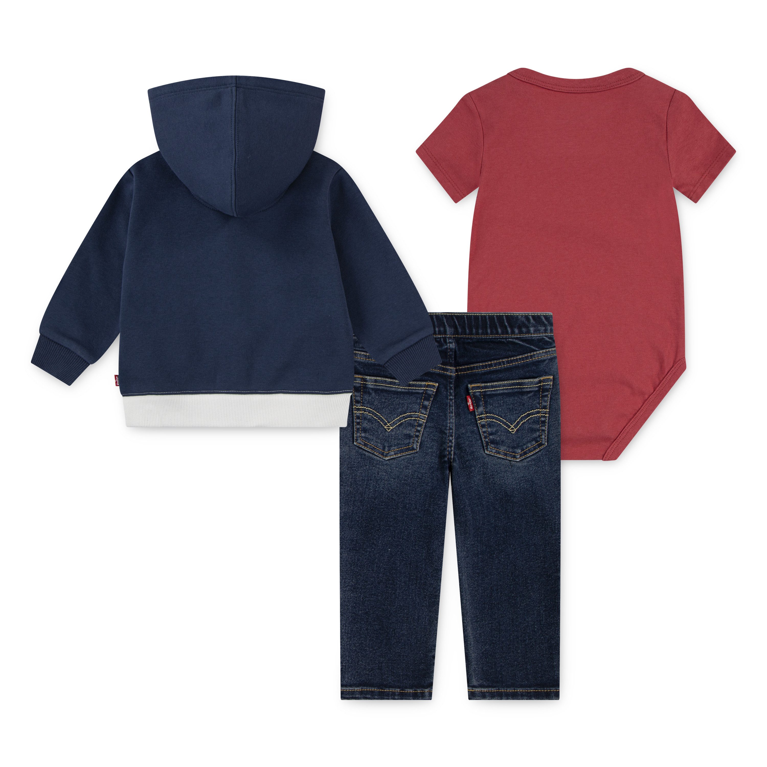 Levi's® Kids Shirt, Hose & Jäckchen Bestehend aus Body, Jeans und Kapuzen-Sweatjacke (Set, 3-tlg)