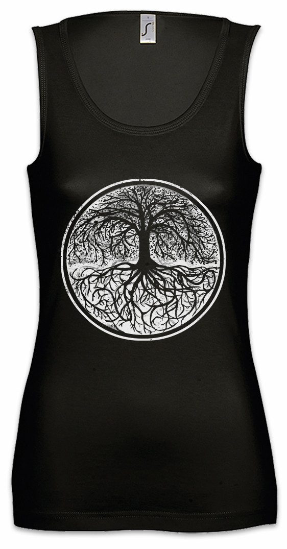 Tanktop Yggdrasil Tree Logo II Black & White Ärmelloses Damen T-Shirt Tree Tyr