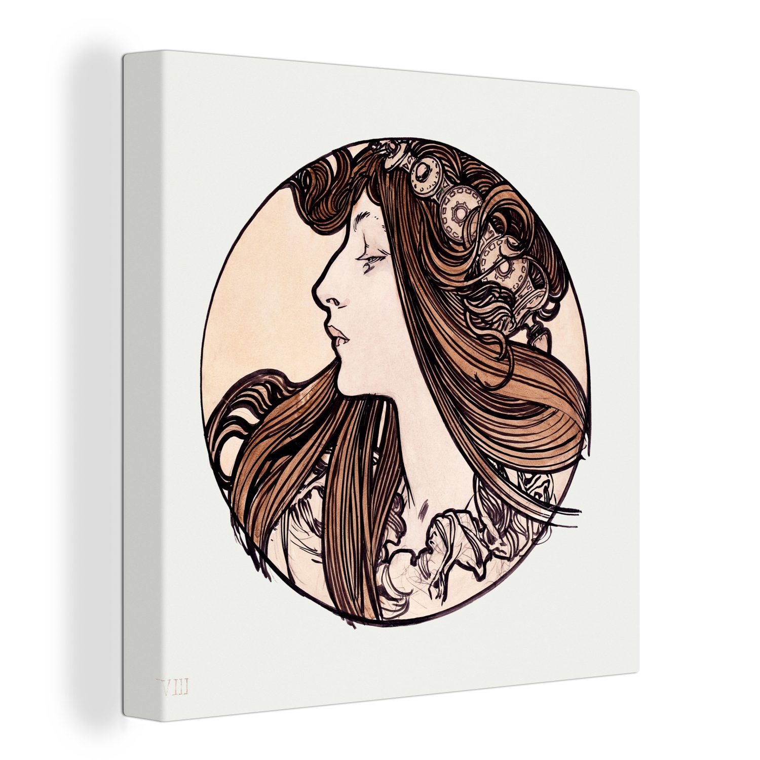 OneMillionCanvasses® Leinwandbild Frau - Jugendstil -Blume, (1 St), Leinwand Изображения für Wohnzimmer Schlafzimmer