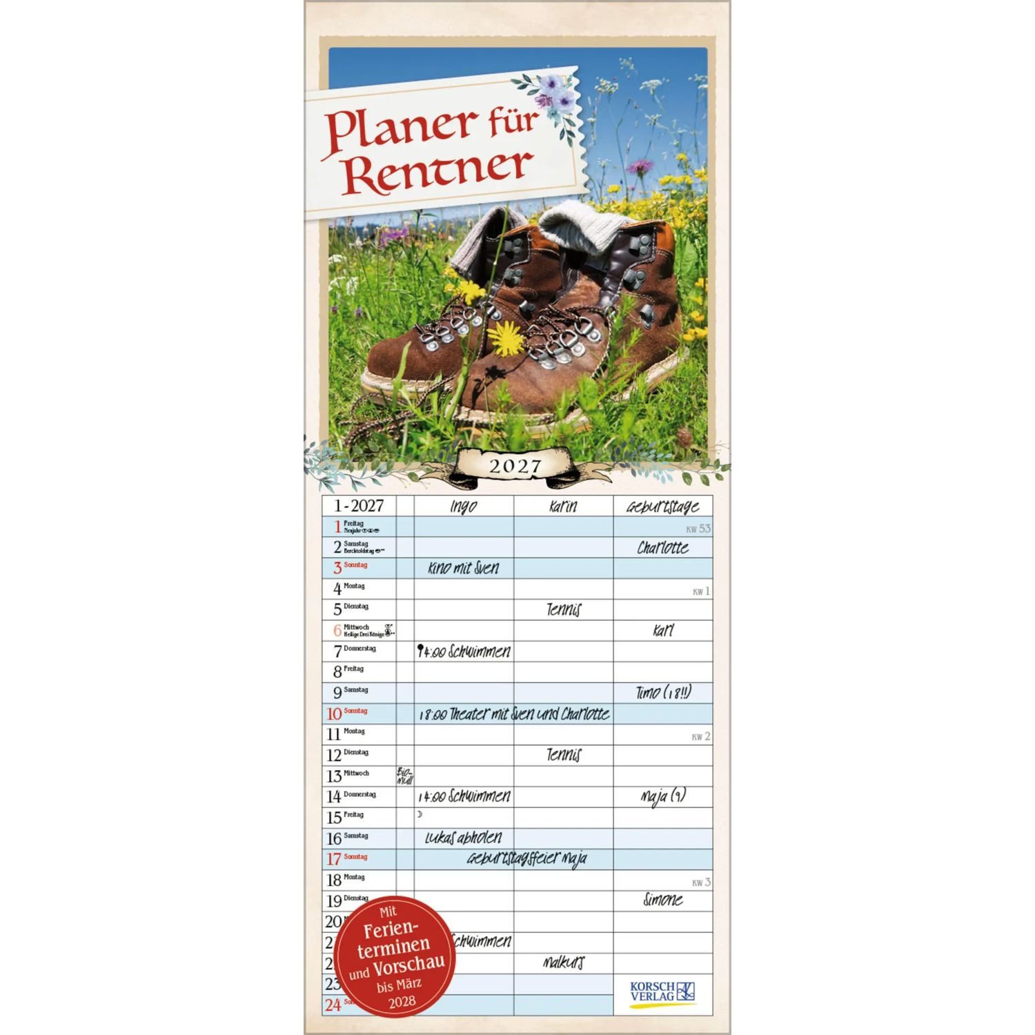 Korsch Verlag Wandkalender Planer für Rentner 2027