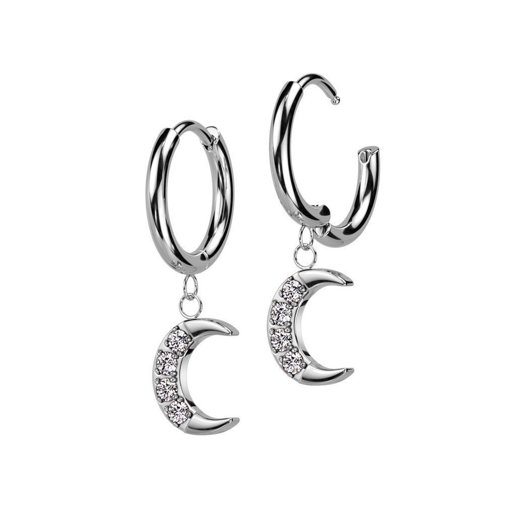 Creolen-Set Creolen mit Kristall-Anhänger Mond aus Edelstahl Damen Silber