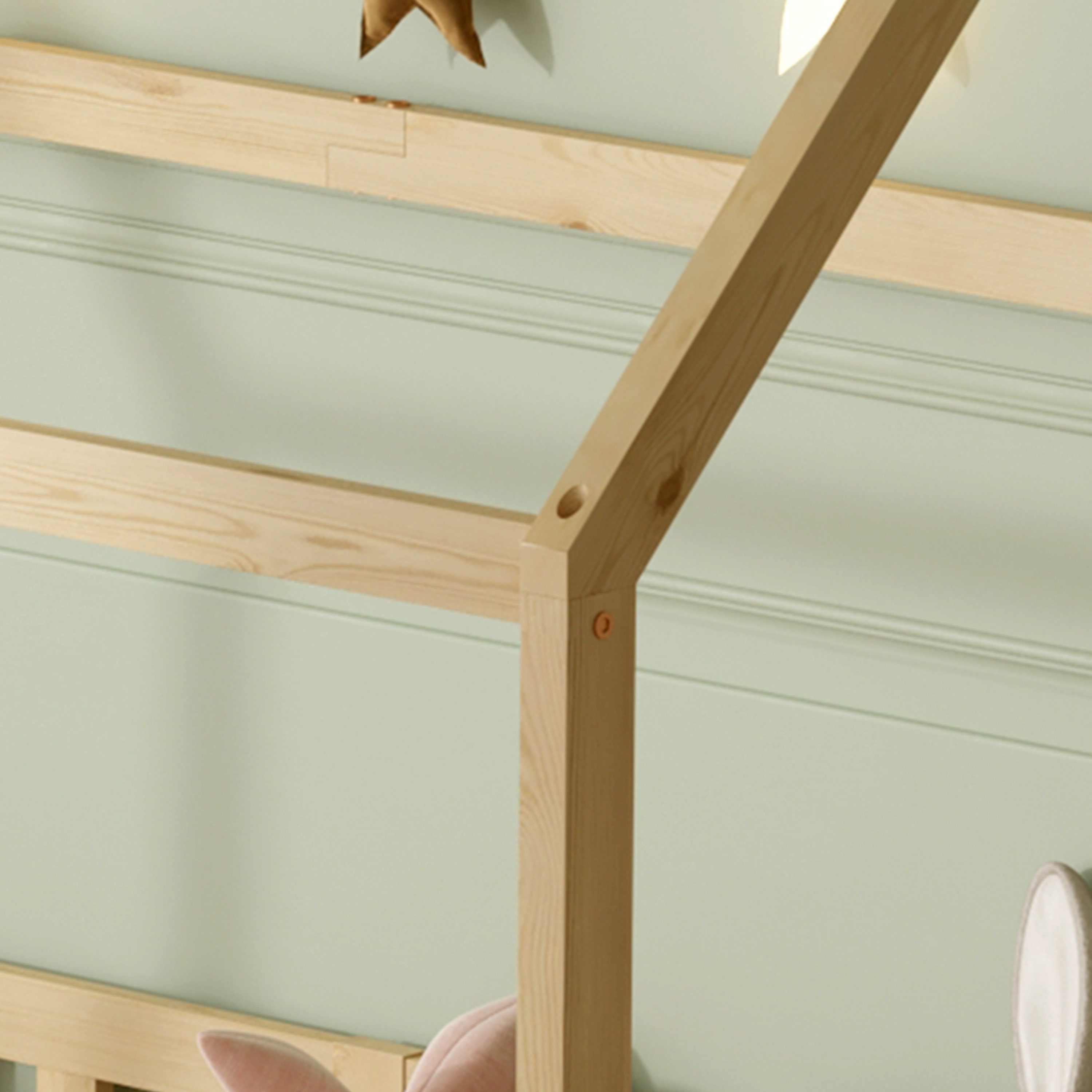 ecoMI Kinderbett Hausbett, Rausfallschutz, Lattenrost, 90x200 & 80x160, Weiß & Natur, Hausbett, Rausfallschutz, Lattenrost, 90x200 & 80x160, Weiß & Natur