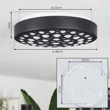 hofstein Deckenleuchte »Ordona« moderne Deckenlampe aus Metall/Kunststoff in Schwarz/Weiß, 3000 Kelvin, mit rundem Schirm mit Lochmuster, 1200 Lumen