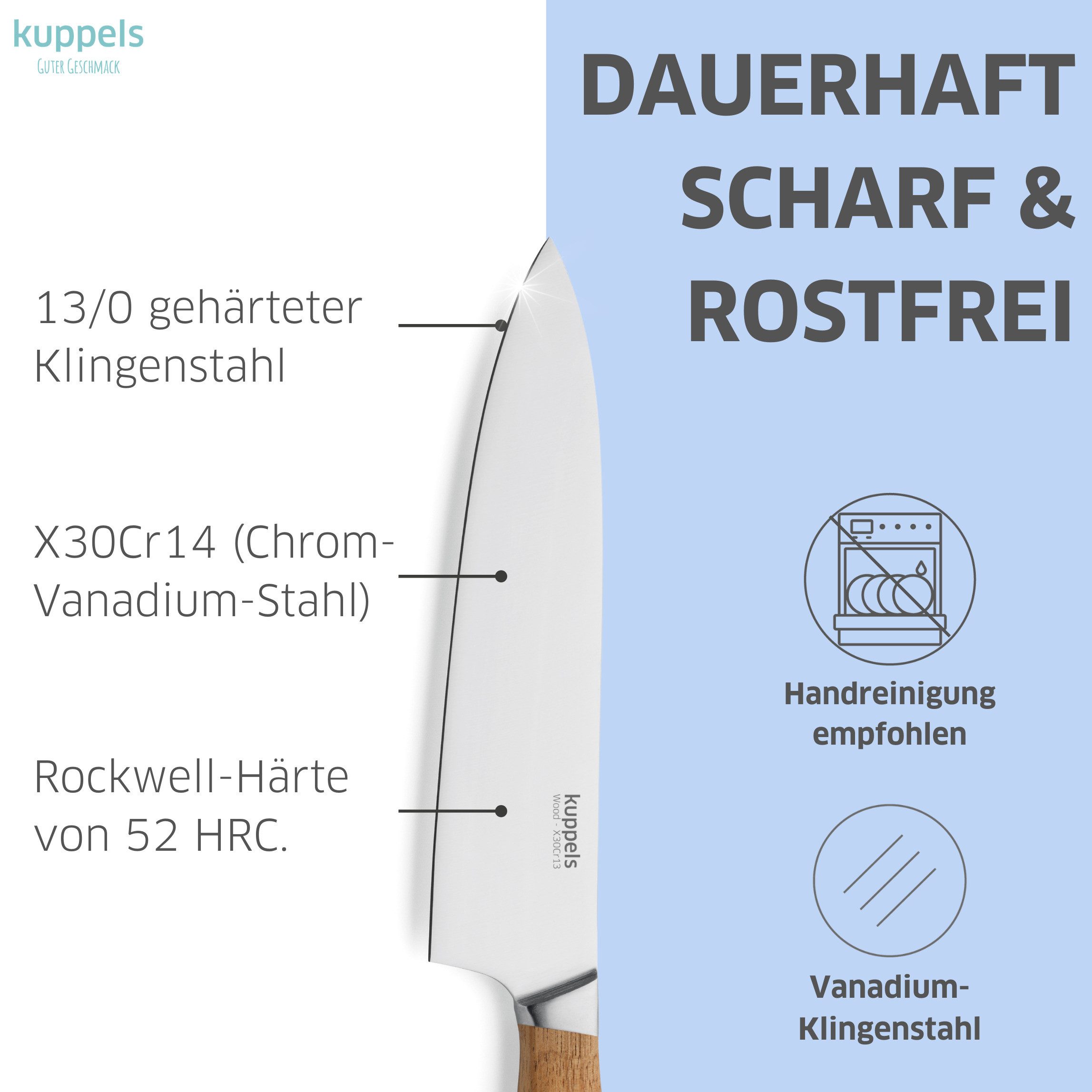 Kuppels Messerblock WOOD (5tlg), formschöner Akazienholzblock inklusive 5 Messern – Bild 3 von 5