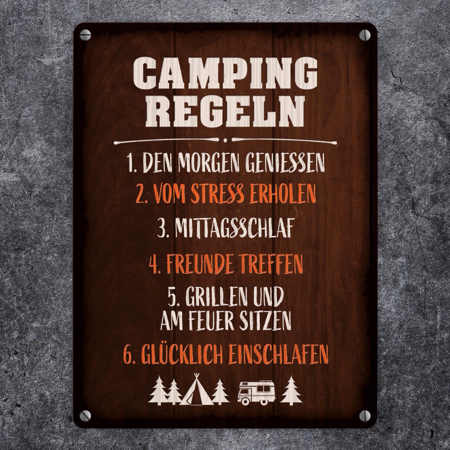 speecheese Metallschild Camping Regeln Metallschild im rustikalen Stil Camp günstig online kaufen