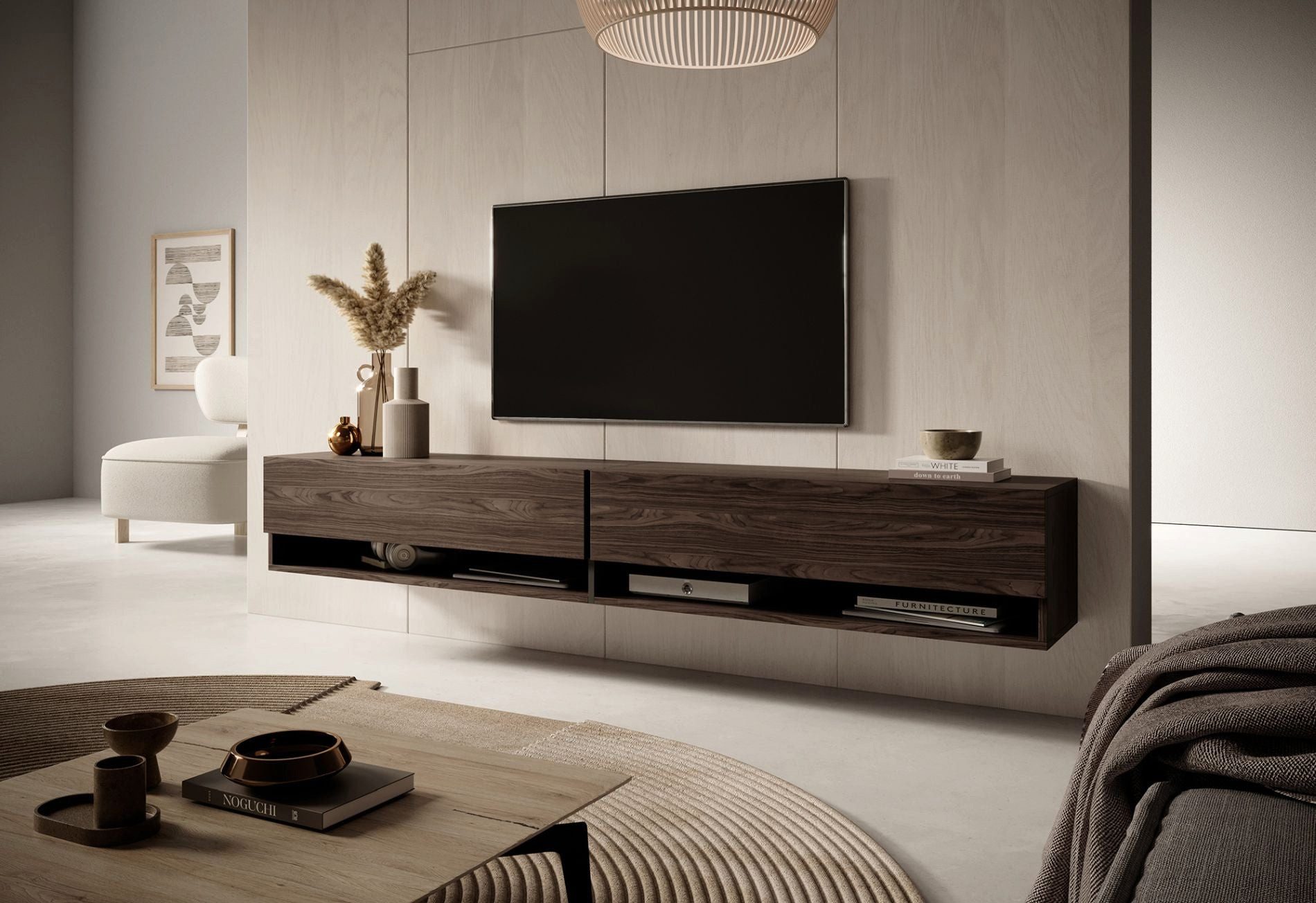Selsey TV-Schrank MIRRGO hängend, 2-türig mit 2 offenen Fächern, 200 cm