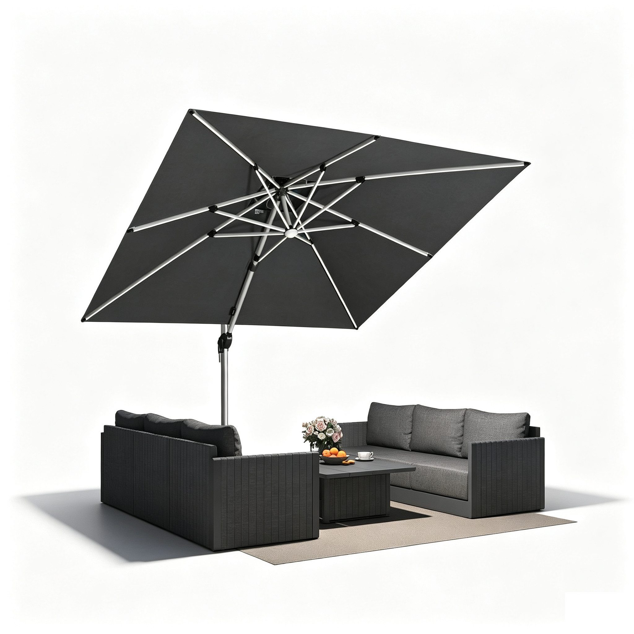 PURPLE LEAF Sonnenschirm Rechteckig Außenbereich Alu Ampelschirm, Gartenschirm mit Solar LED, LxB: 365,00x270,00 cm, windstabil,für Garten,Terrasse, Pool