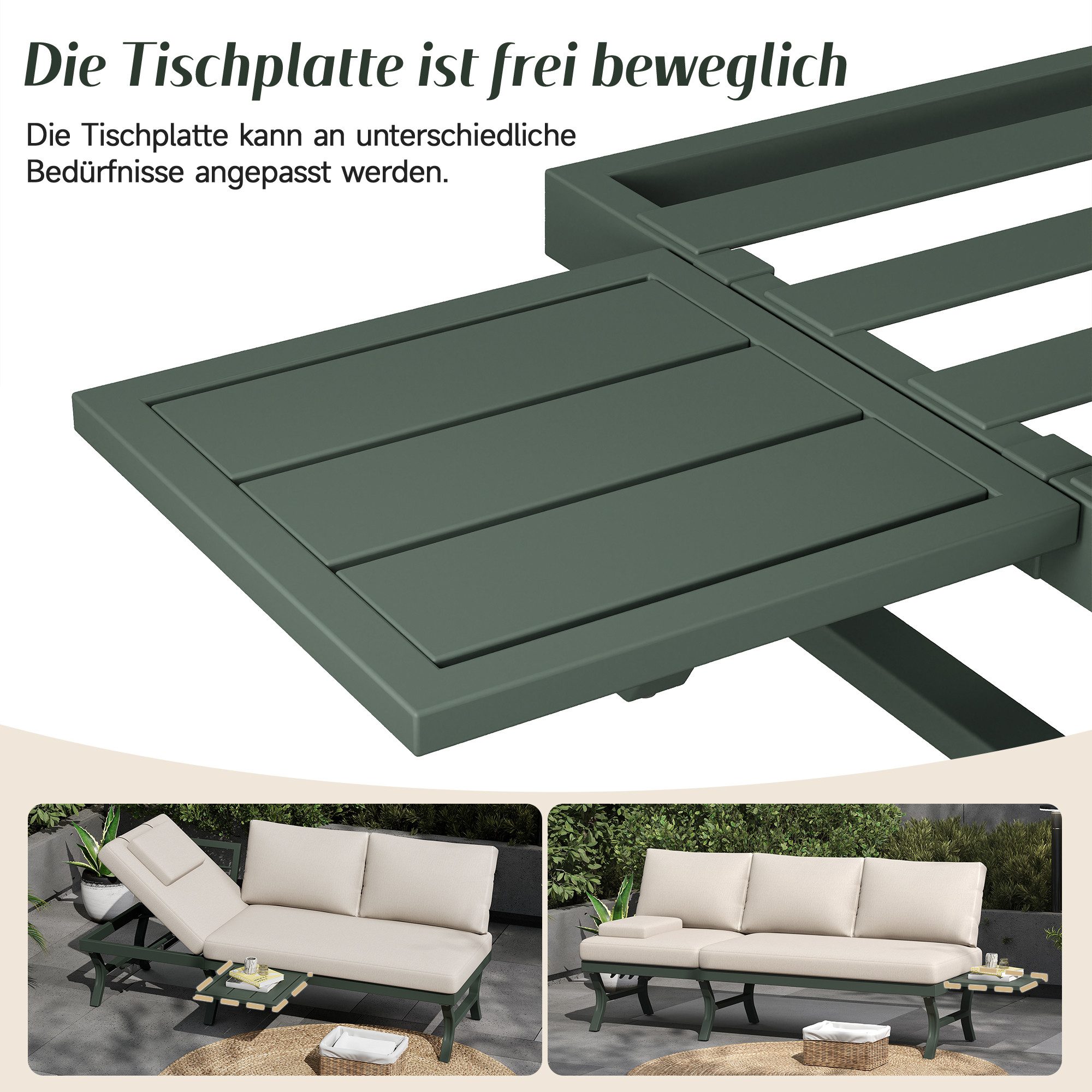 i@home Gartensofa, mit verstellbarer Neigungsfunktion, eine Tabelle, Grün/Beige