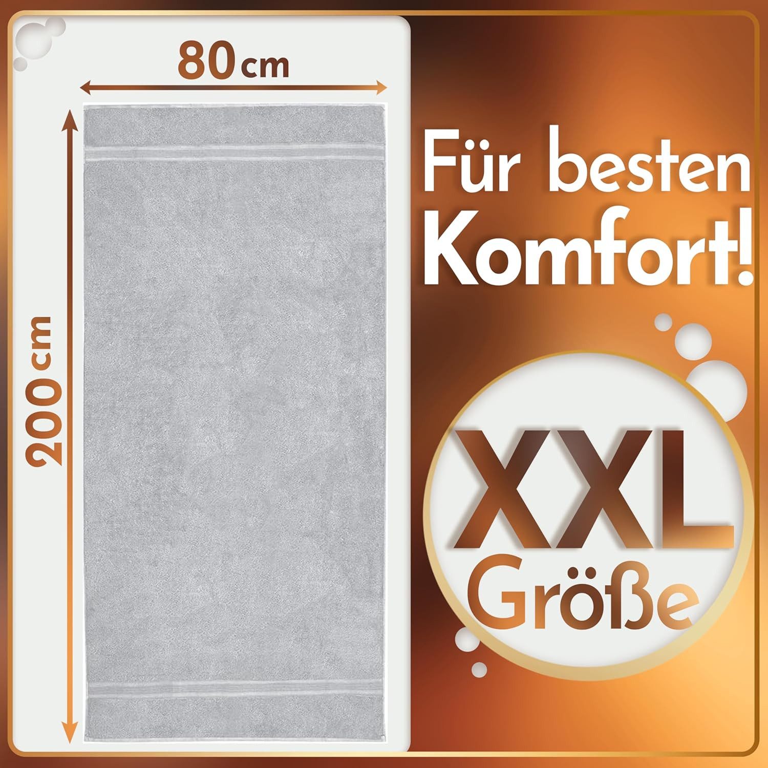 NatureMark Saunatuch Frottier Saunatücher 80x200cm, 100% Baumwolle (2-St), Premium Qualität SAUNATUCH Sauna-Handtuch, 80x200cm, Silber grau – Bild 3 von 5