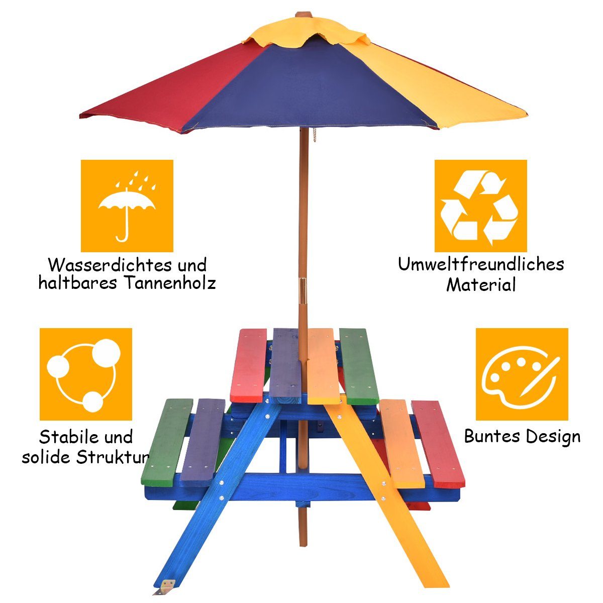 COSTWAY Children's Seating Set, 2 Chairs & Parasol, 4 Seats, 79x71x52.5cm