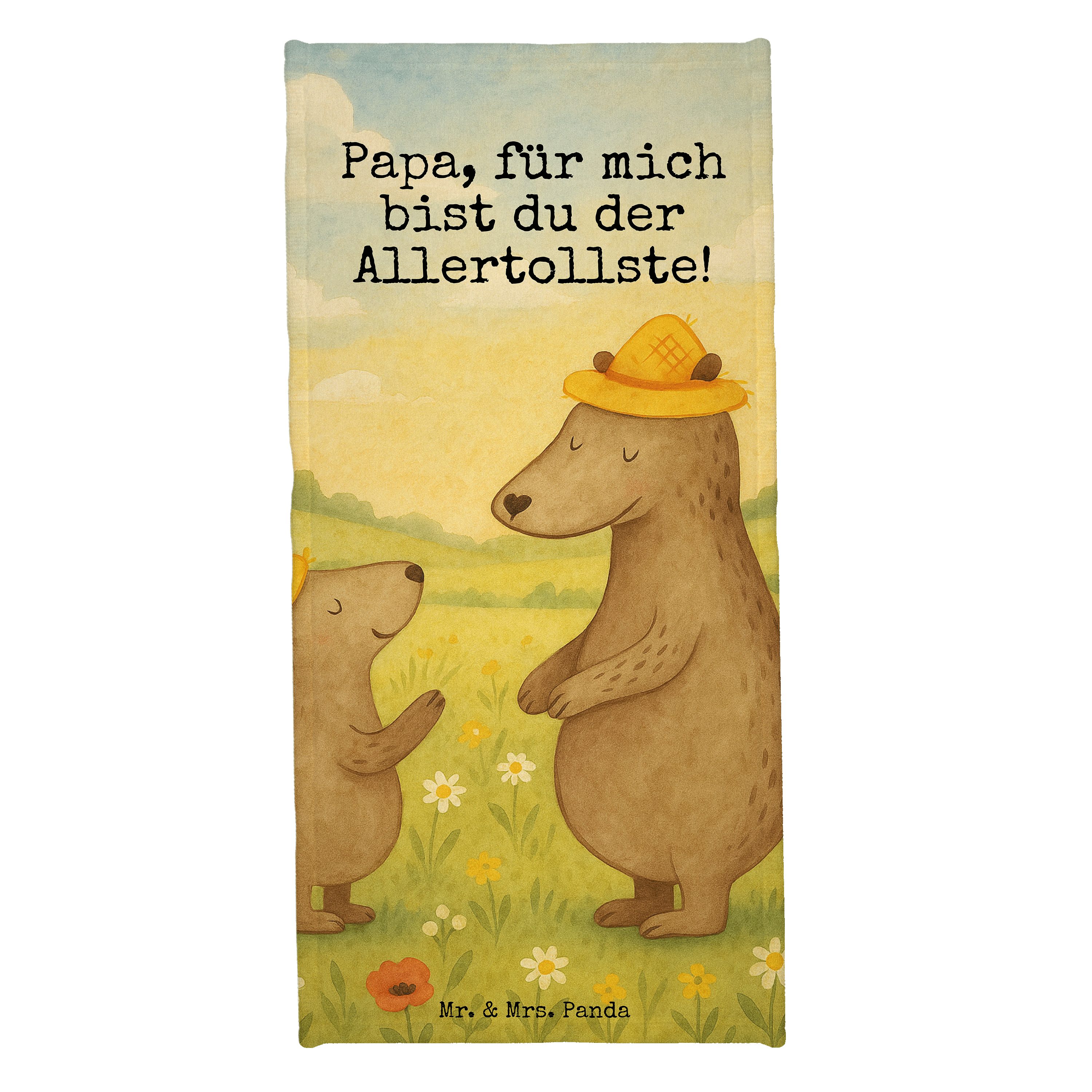 Mr. & Mrs. Panda Handtuch Bären mit Hut Design, Badehandtuch, Grau Pastell, Danke Papa, Bruder, Kunstfaser (Packung, 1-St), Badetuch Saunatuch Duschtuch
