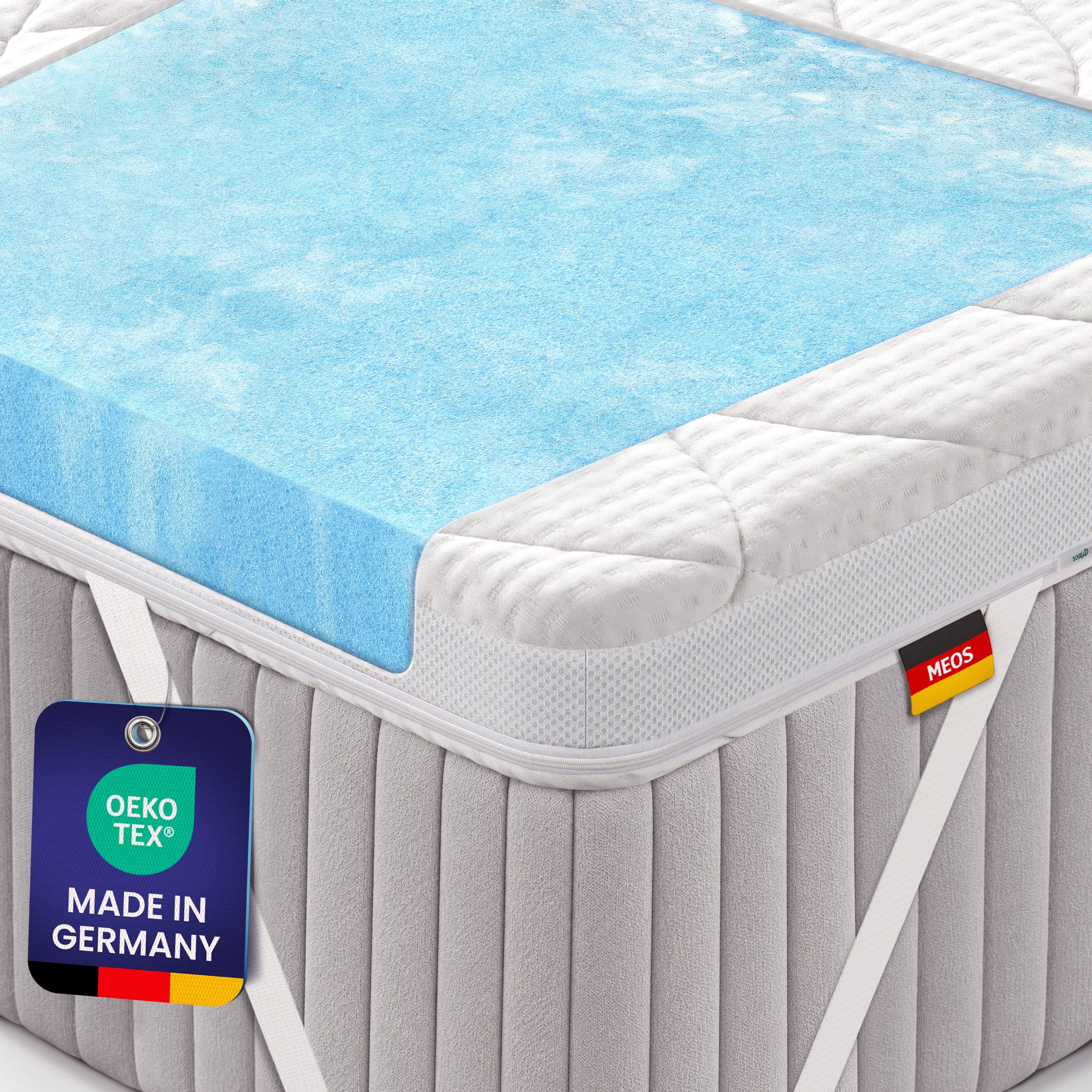 Meos, Topper Geltopper für Matratzen, Boxspringbetten & Schlafsofas, 6 cm hoch, Gel-Schaum, Gelschaum, Made in Germany, Druckentlastend & Atmungsaktiv