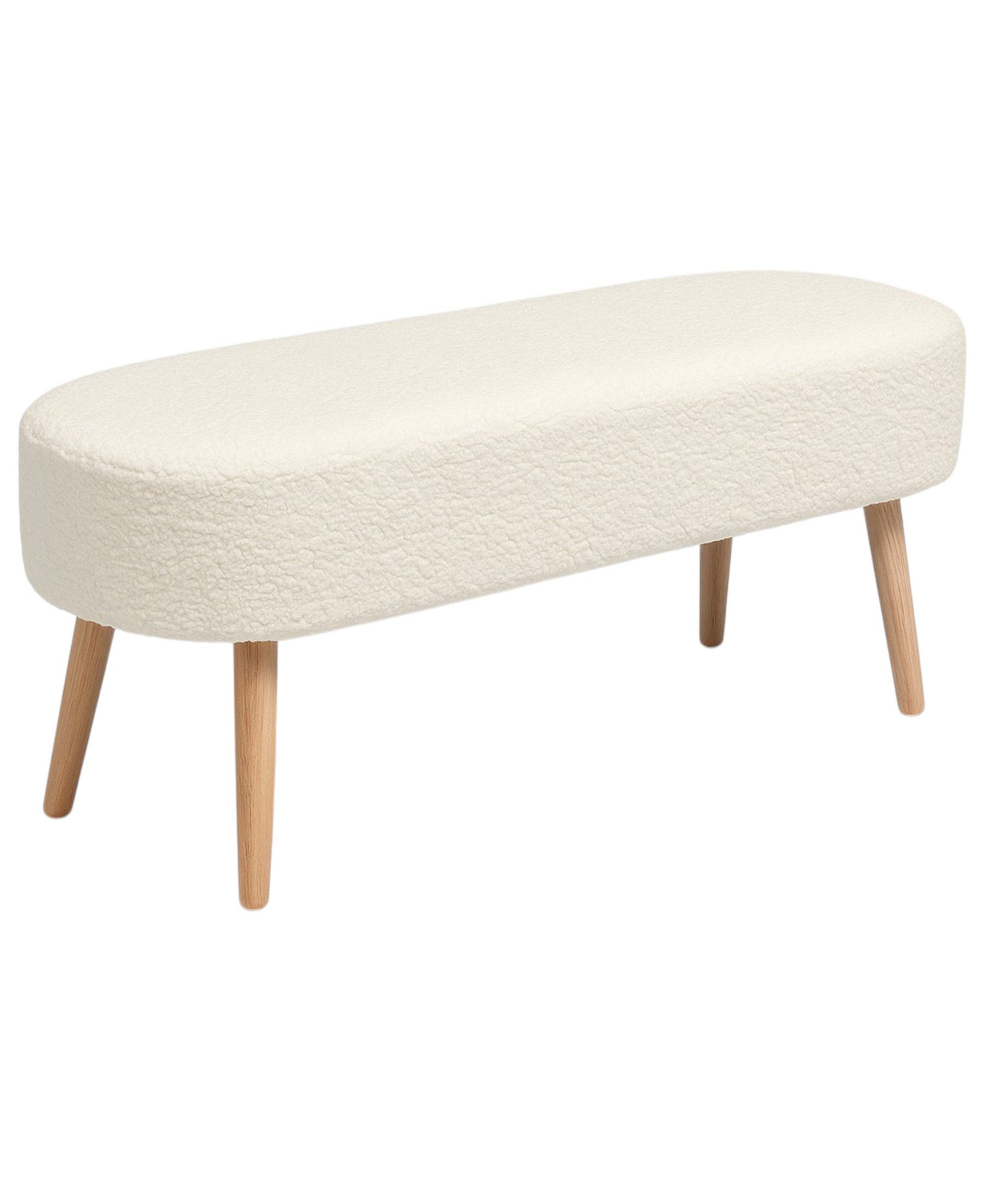fashionshowcase Sitzbank Boucle 90x35 cm – gepolsterte Sitzbank mit Holzbeinen, cremeweiß