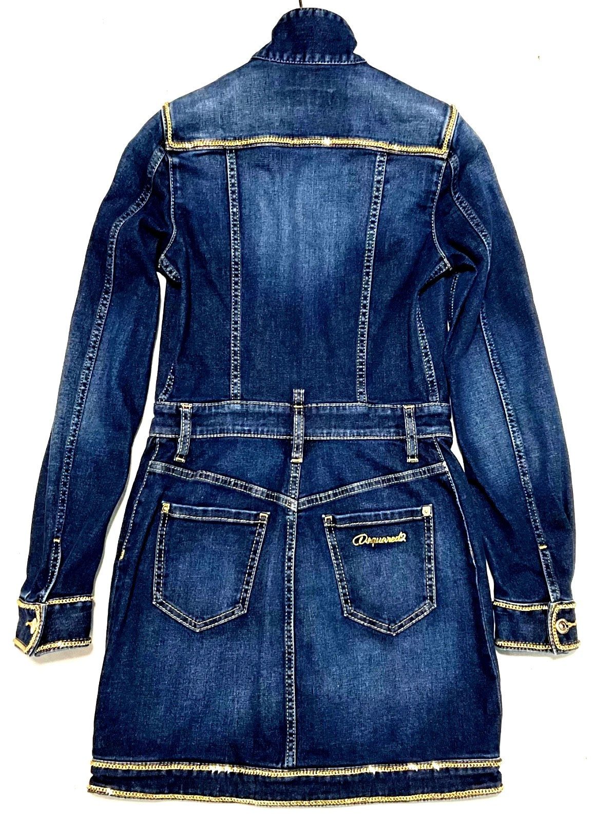 Dsquared2 Jeanskleid Dsquared2 Damen Kleid, DSQUARED2 Damen Jeanskleid, Langarmige Denim in unifarbe, Gold Deko