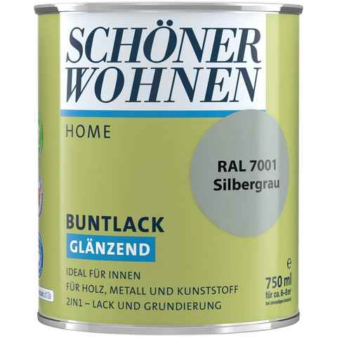 SCHÖNER WOHNEN FARBE Lack Home Buntlack, 750 ml, silbergrau RAL 7001, glänzend, ideal für innen, 2in1-Lack