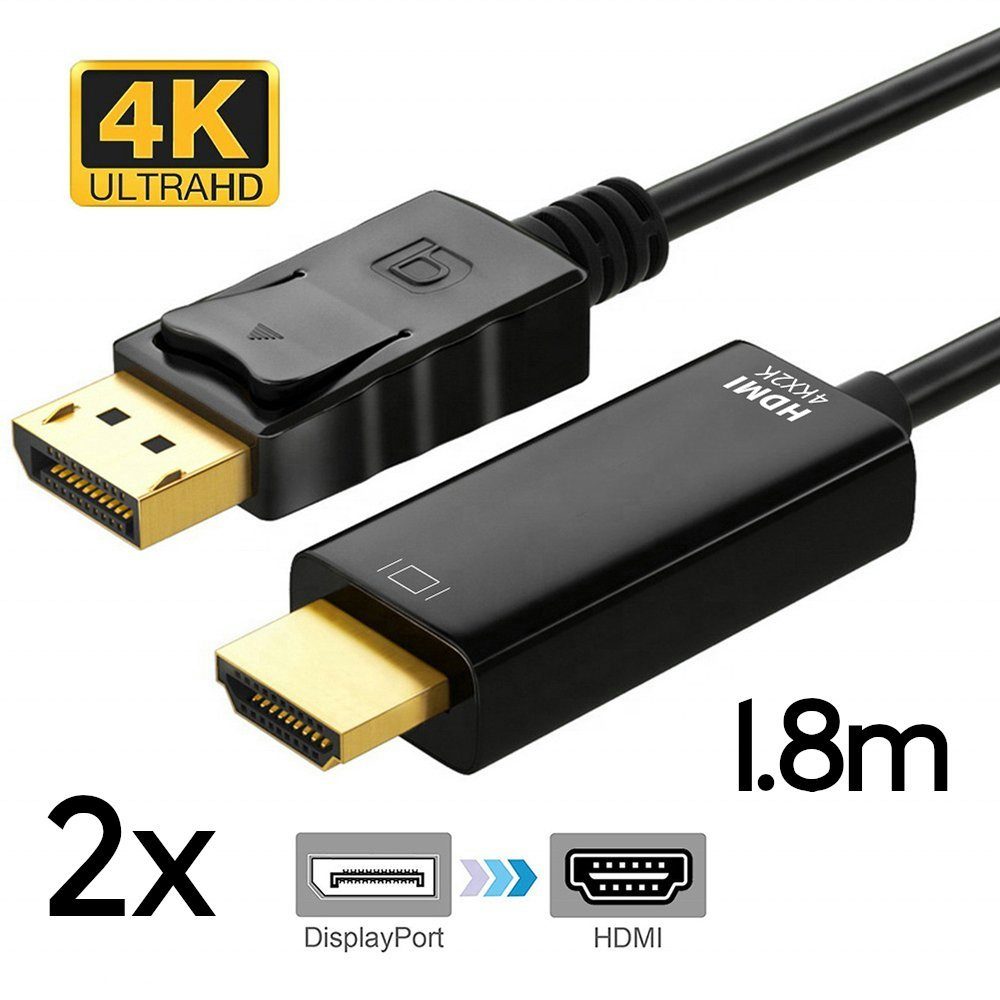 TradeNation DisplayPort DP auf HDMI Adapter Kabel 1.2 HDMI 1.4 Wandler 4K 1,8m HDMI-Kabel, HDMI, DisplayPort (180 cm), 1.8m