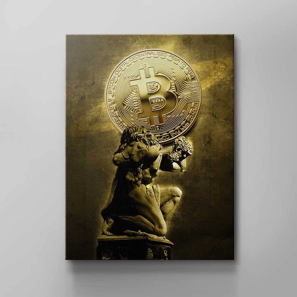 DOTCOMCANVAS® Leinwandbild Bitcoin Statue, Wandbild Bitcoin-Krypto