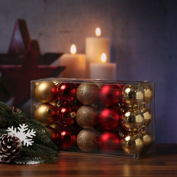 MARELIDA Weihnachtsbaumkugel Weihnachtskugel Christbaumkugel bruchfest D: 6cm gold rot 30er Set (30 St)