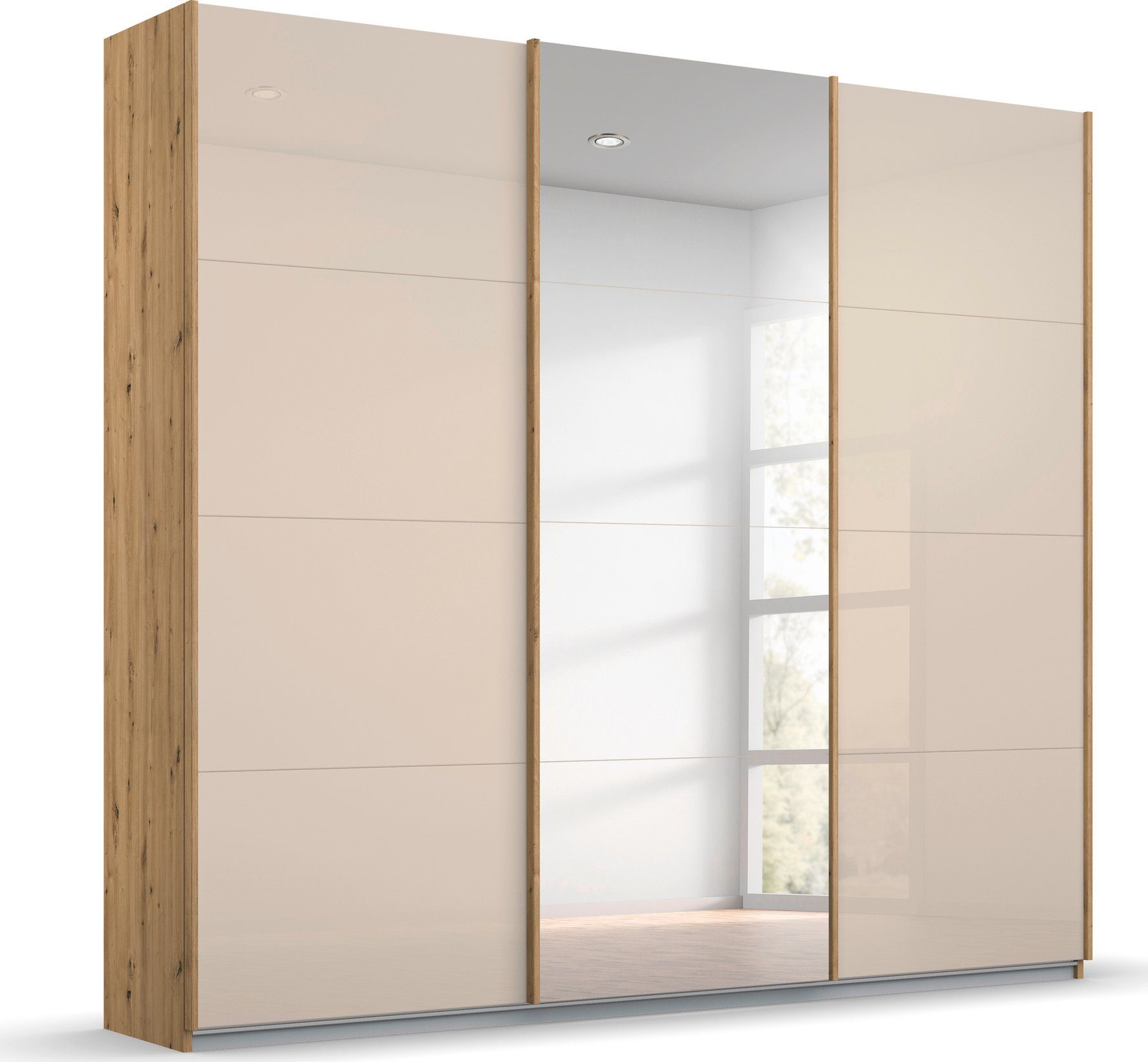 Schwebetürenschrank Kleiderschrank Schrank Garderobe KOLUNA mit Glastüren und Spiegel