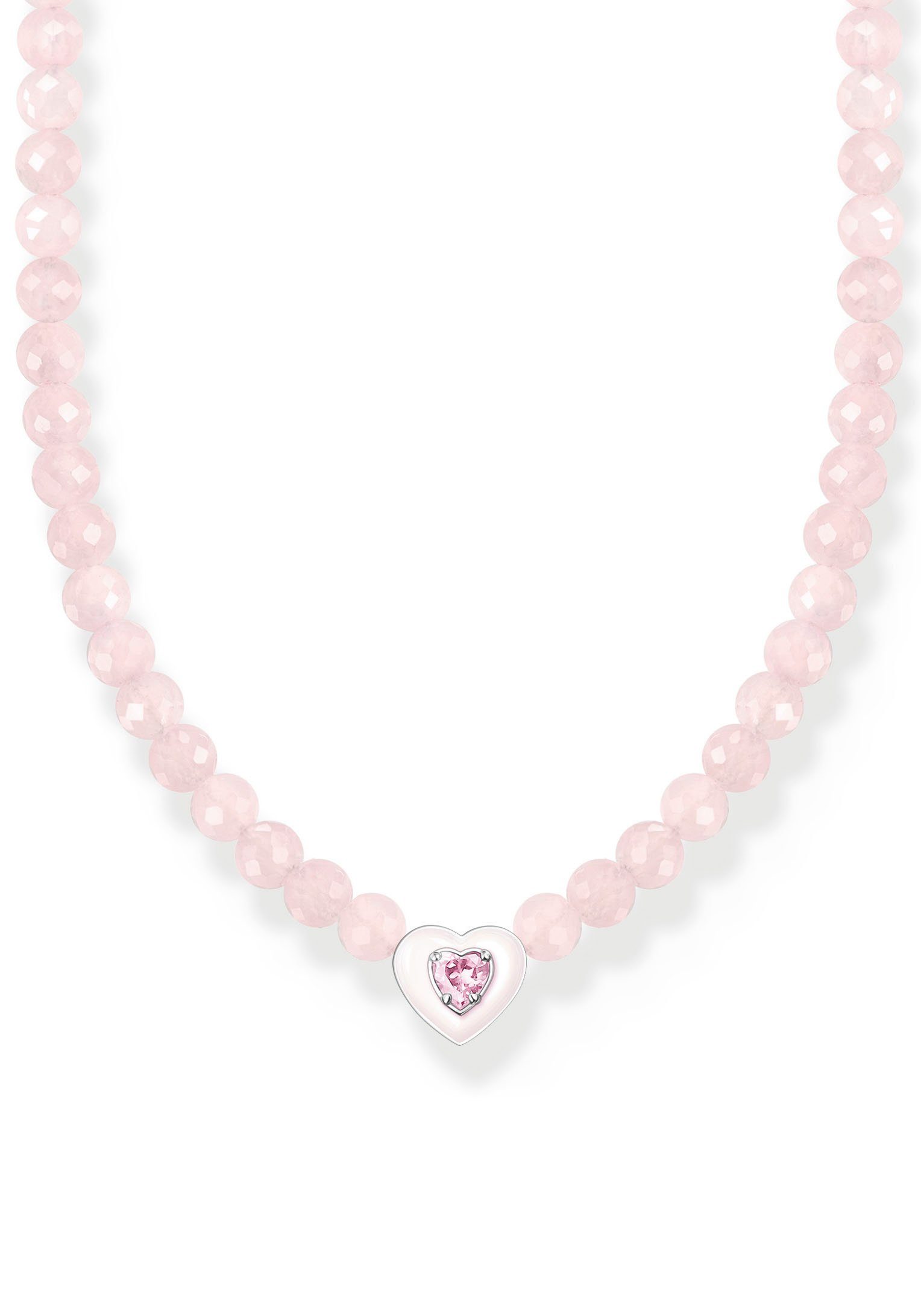 aus Rosenquarz-Beads Choker Perlen, mit pinken rundgeschliffenen kleinen, Choker Zirkonia THOMAS Halskette Enganliegende SABO Rosenquarz, (synth), mit KE2181-035-9-L42V, Herz
