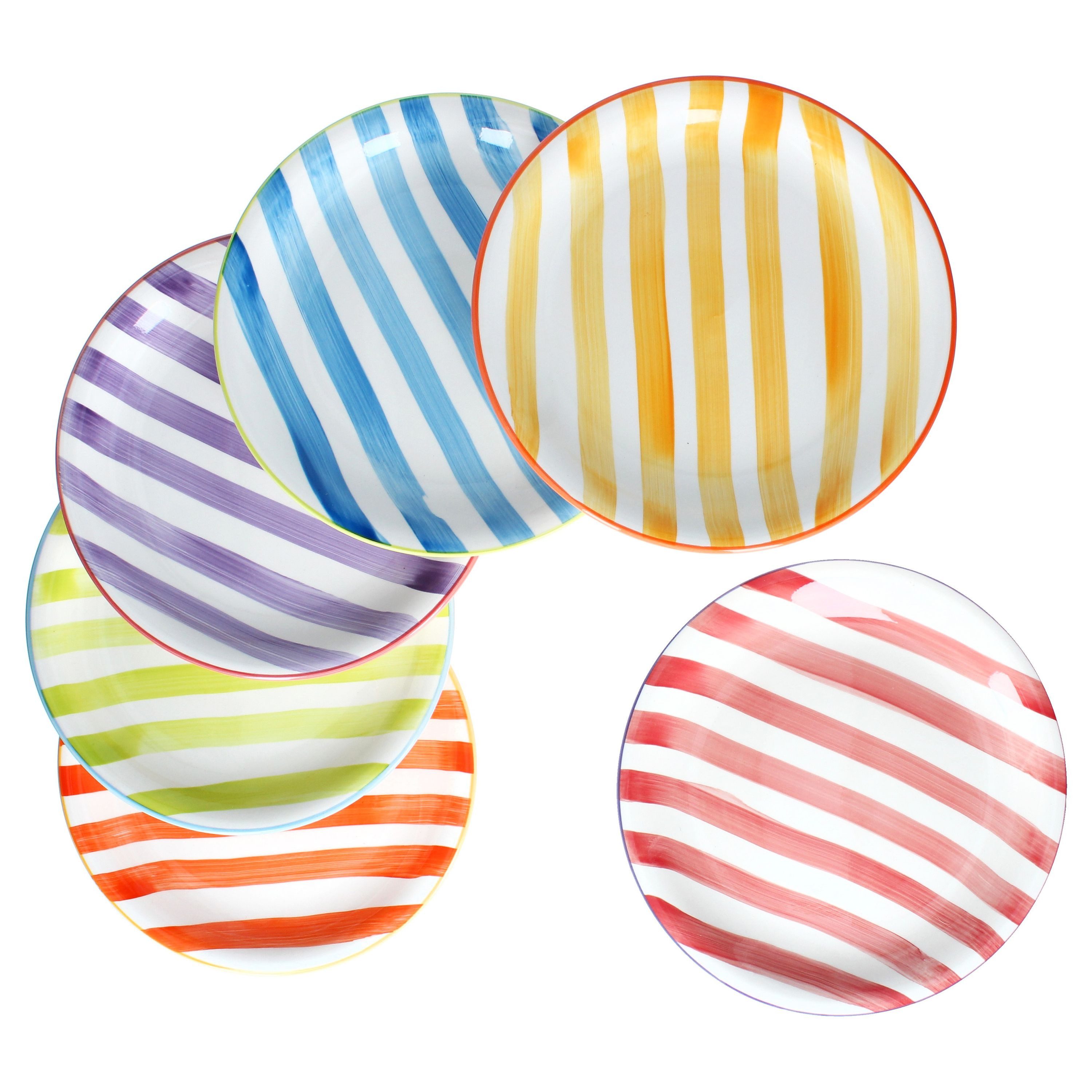 Speiseteller Summer Stripes 6er Set Speiseteller Steingut Essteller bunte Streifen