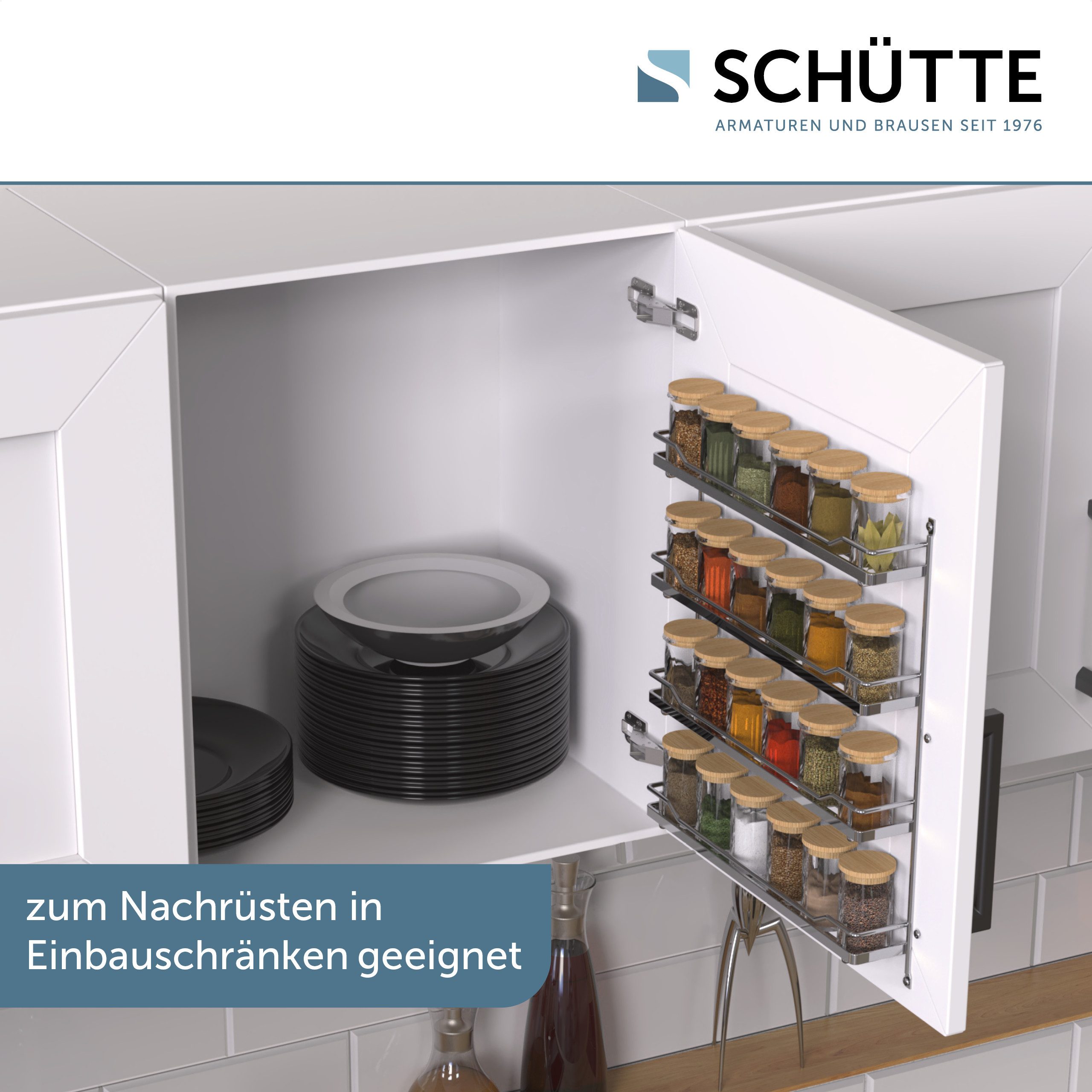 Schütte Gewürzregal hängend, chrom, 370 x 60 x 425 mm, für 4 x 6 Dosen
