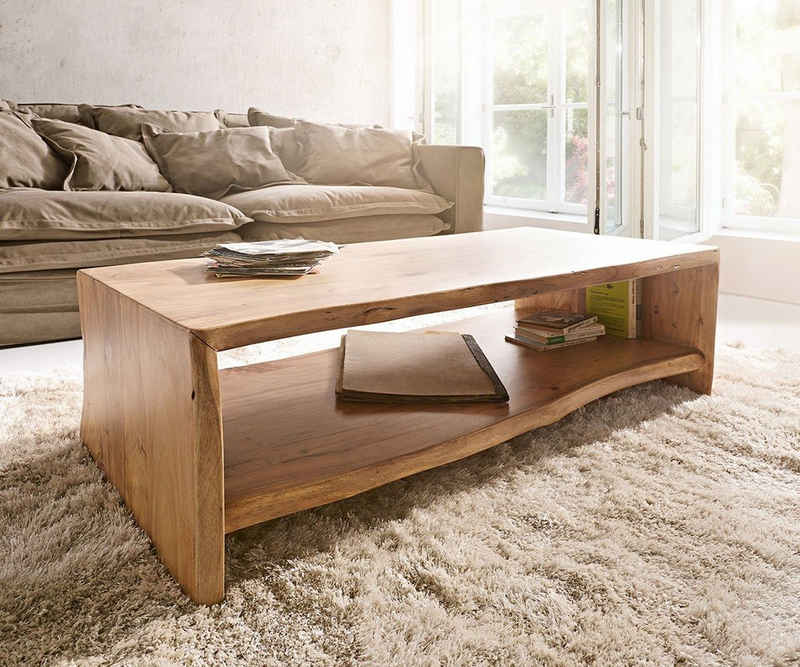 DELIFE Couchtisch Live-Edge, Akazie Natur 130x60 cm Baumkante Baumtisch