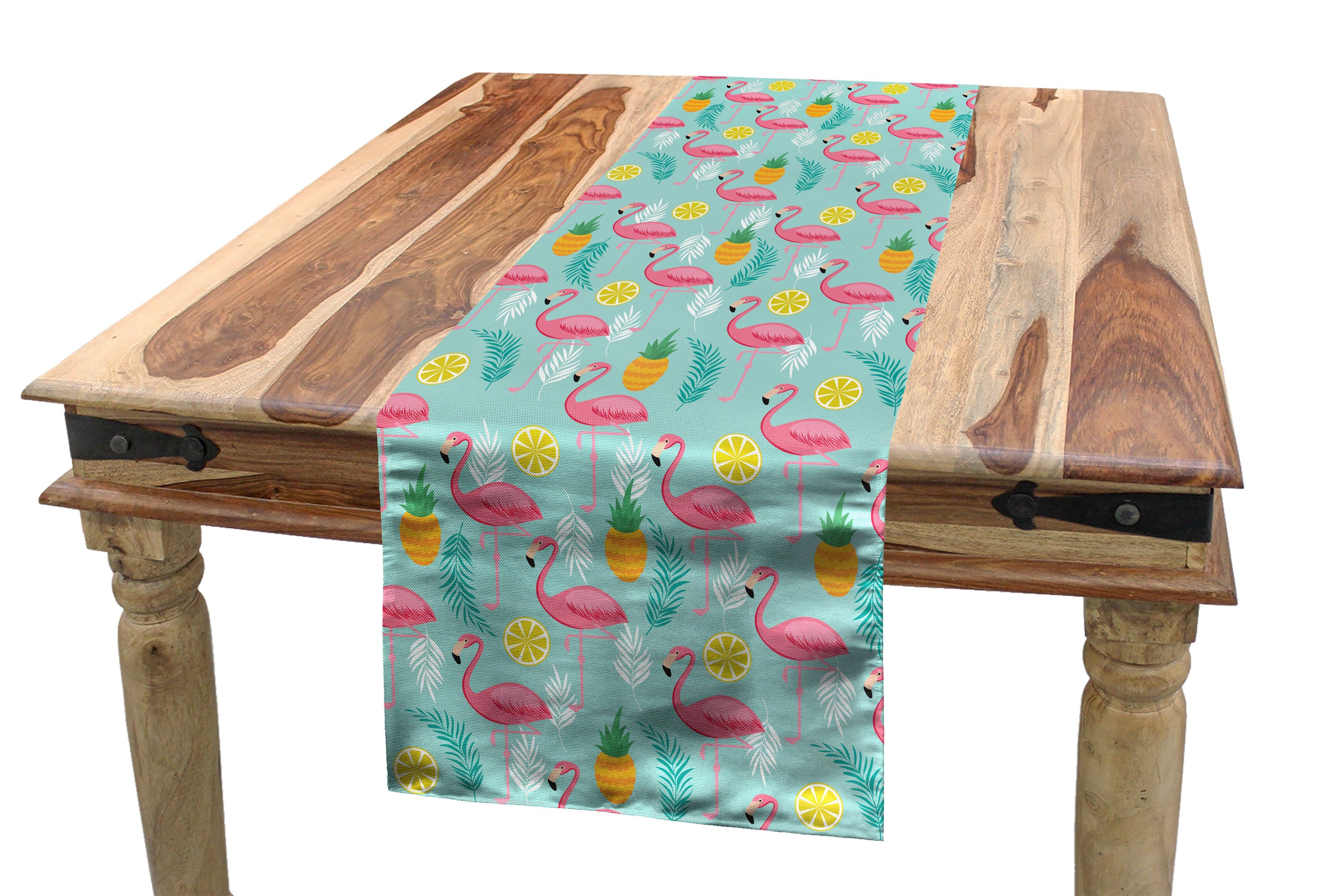 Abakuhaus Tischläufer Esszimmer Küche Rechteckiger Dekorativer Tischläufer, Kunstwerk Exotische Blätter Pink Flamingo