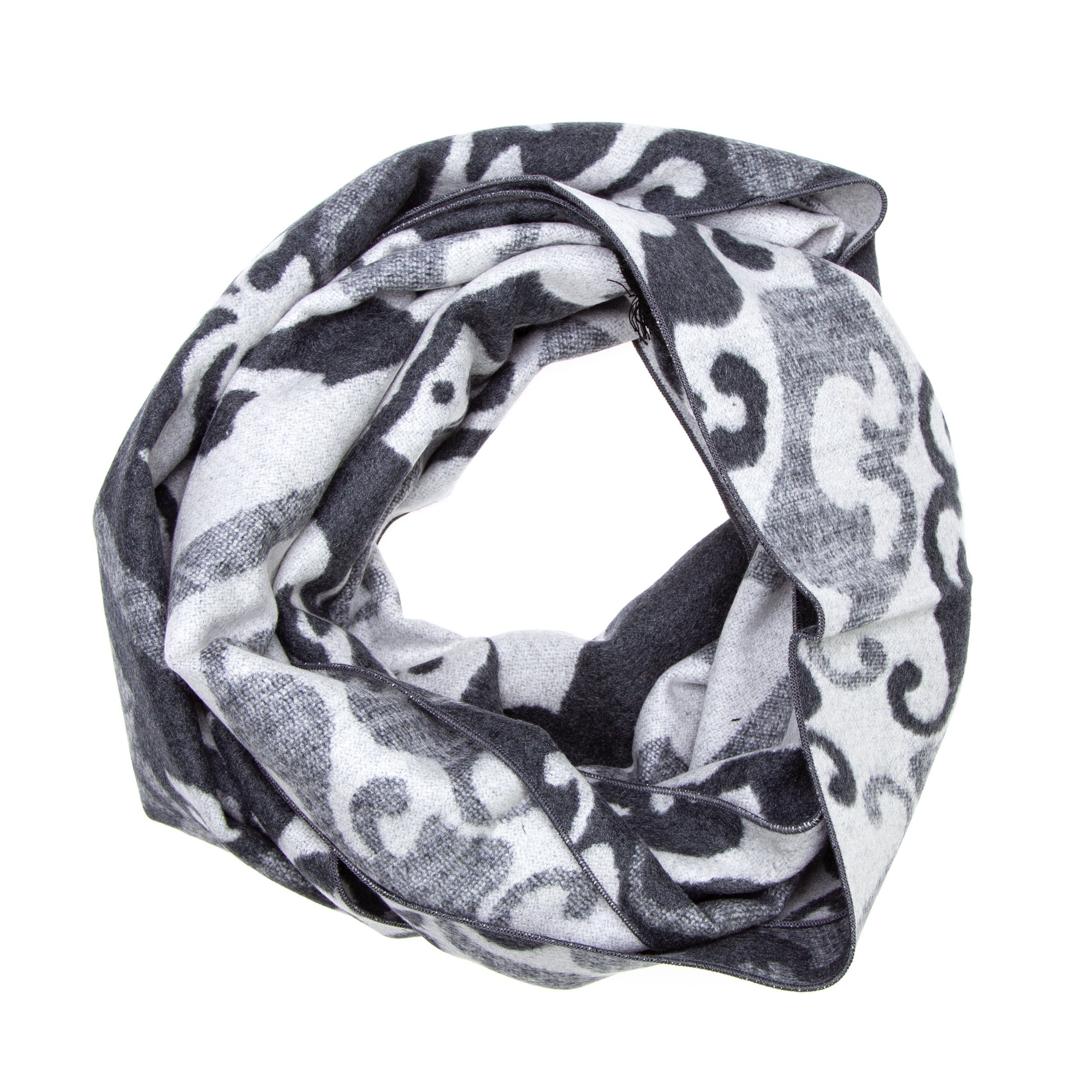 Seidenschal Schal Seidenflanell Ornamente schwarz grau