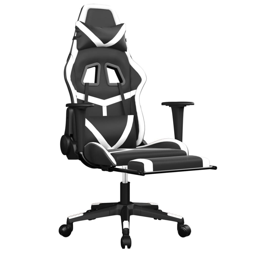 Fußstütze und Schwarz furnicato mit (1 St) Weiß Kunstleder Gaming-Stuhl