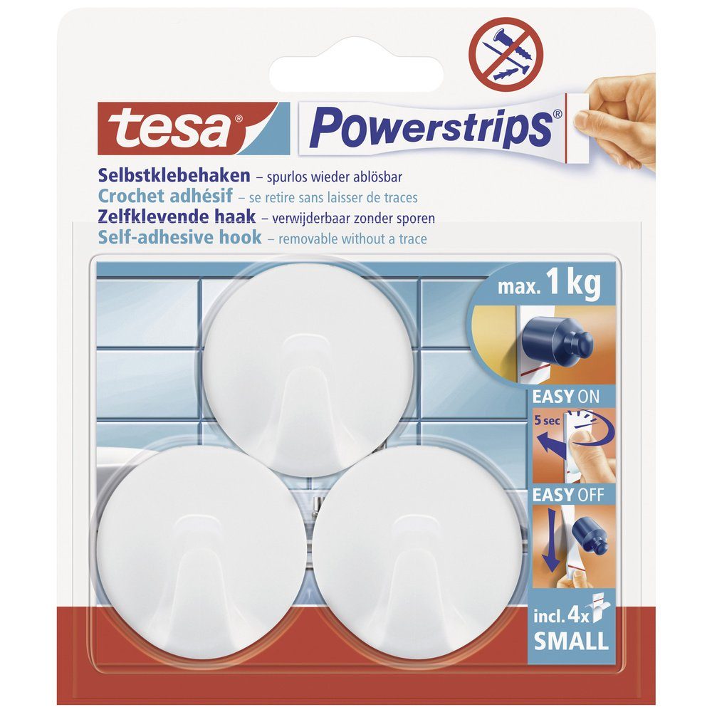 Klebehaken tesa POWERSTRIPS® Klebehaken Small Rund Weiß Inhalt: 3 St.