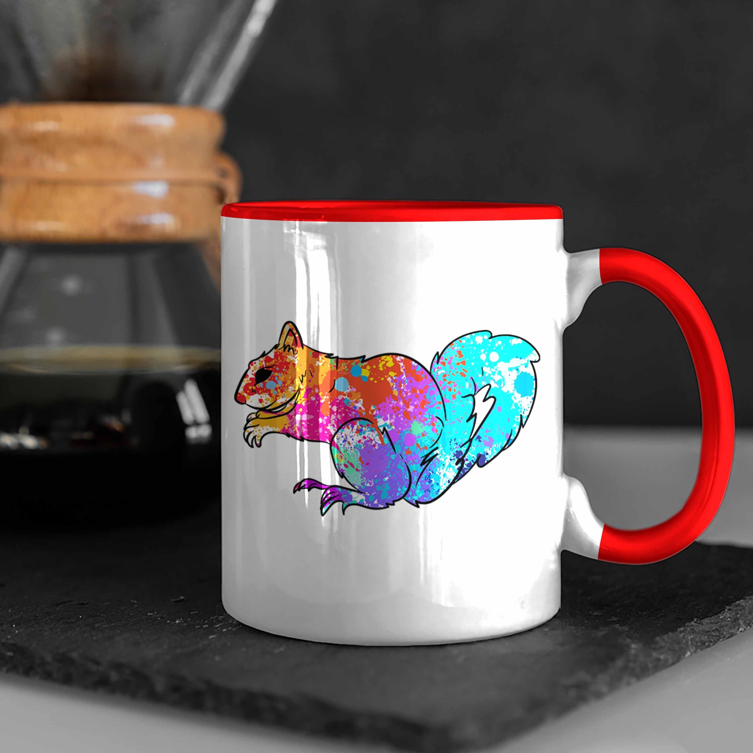 Geschenk Eichhörnchen und Tasse Trendation Natur- Tierliebhaber Tasse Bunte für Rot