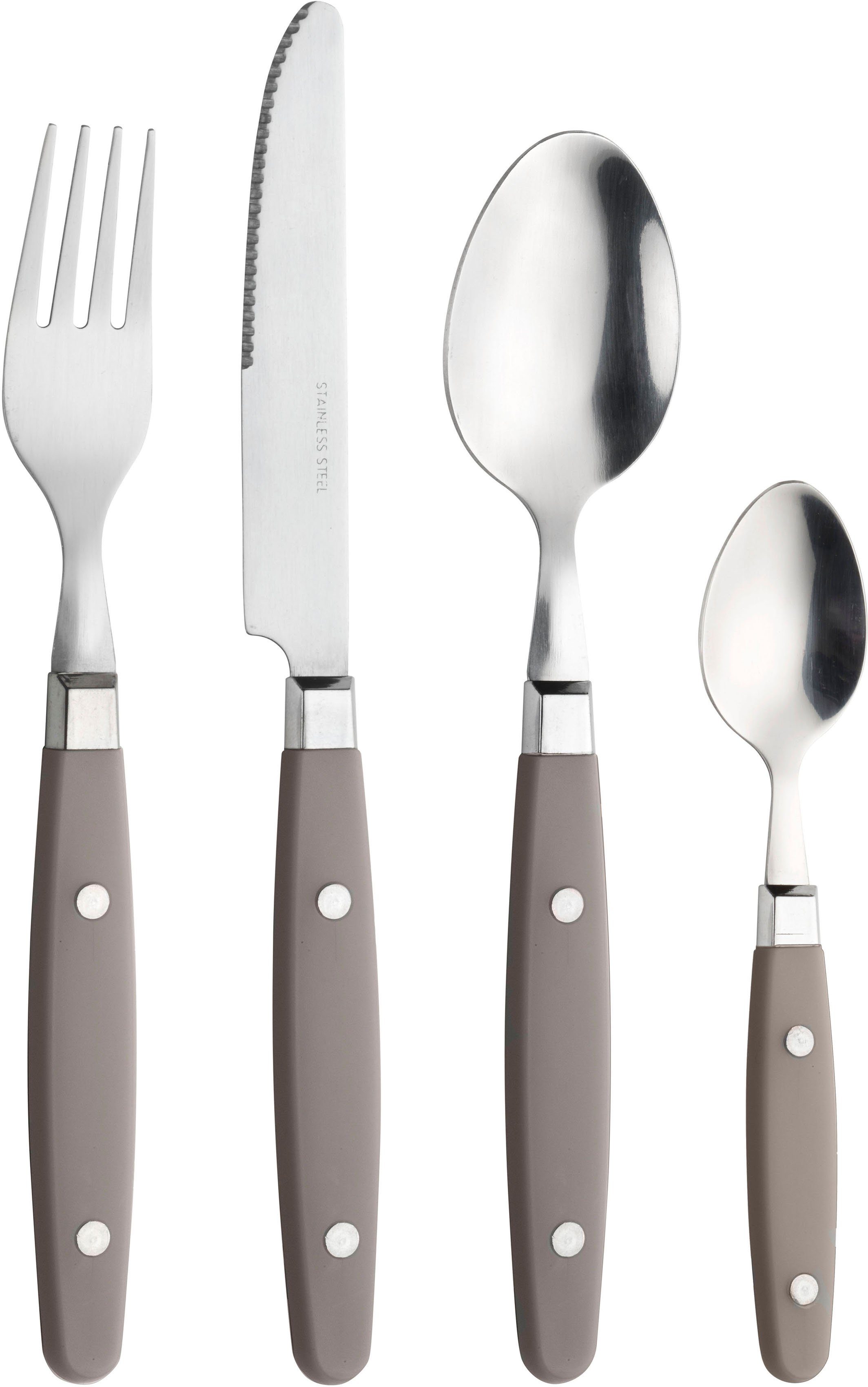 PINTINOX Besteck-Set Country (24-tlg), 6 Personen, Edelstahl 18/0, Kunststoff, Kunststoffgriff in Holzoptik, spülmaschinengeeignet