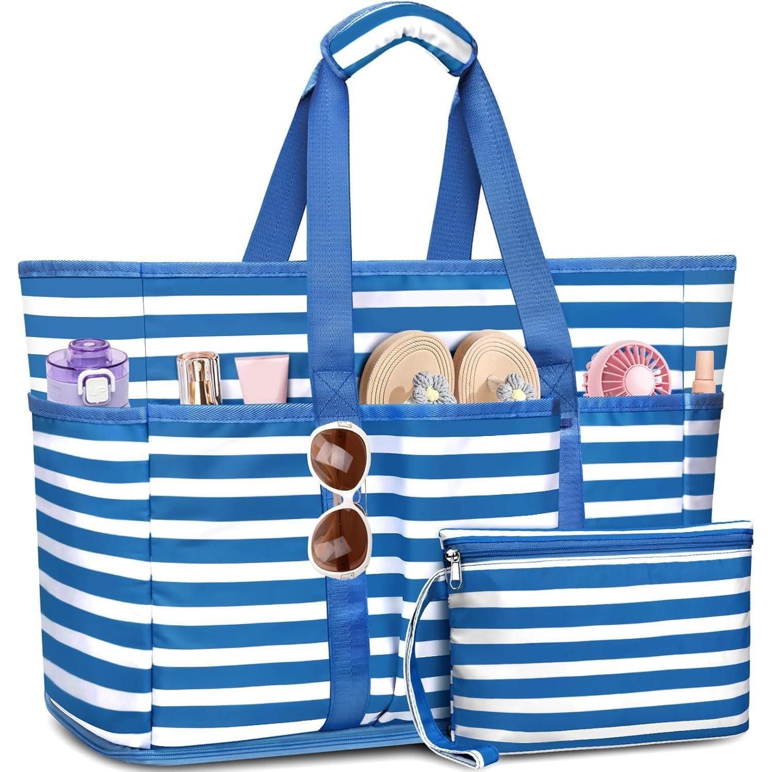XL-Strandtasche Strandtasche Reißverschluss 45L Faltbar XXL Shopper Damen Marineblau