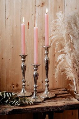 MichaelNoll Kerzenständer 3er Set Kerzenständer Silber Deko Stabkerzen - H 23, 28 und 33 cm