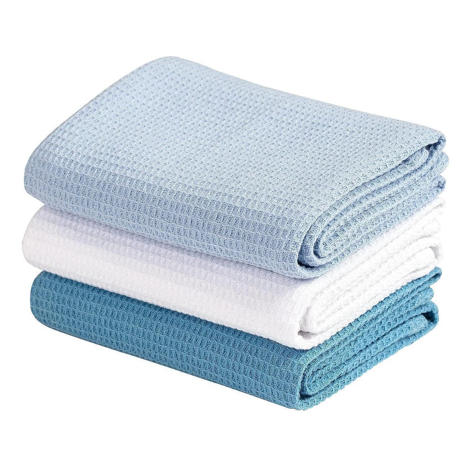 LuxusKollektion Geschirrtuch Geschirrtücher Set Baumwolle Waffel blau 3er, (3-tlg)