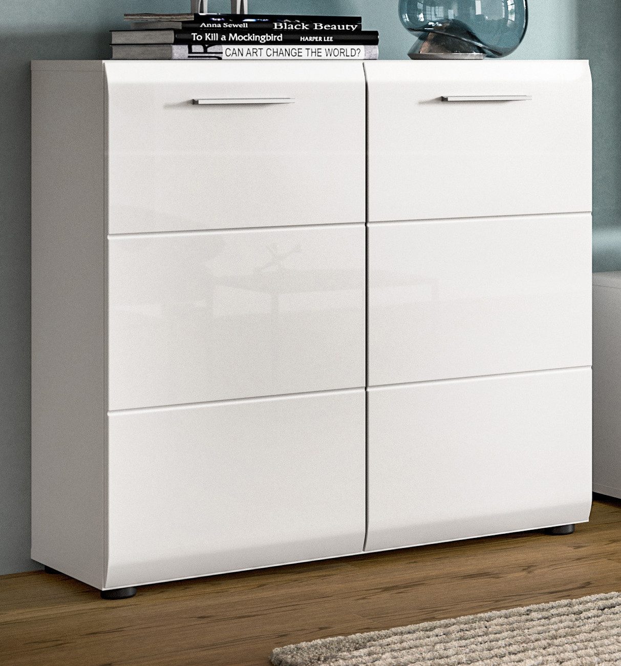 Inn.Furn Kommode Cover (Sideboard in Weiß Hochglanz, 2-türig, 80 x 81 cm), 3 große Staufächer – Bild 3 von 5