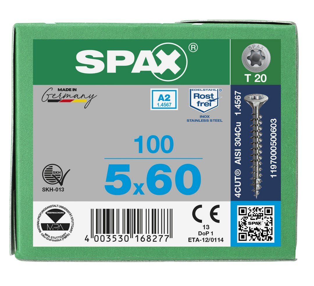 SPAX Spanplattenschraube Edelstahlschraube, (Edelstahl A2, St), mm 100 5x60