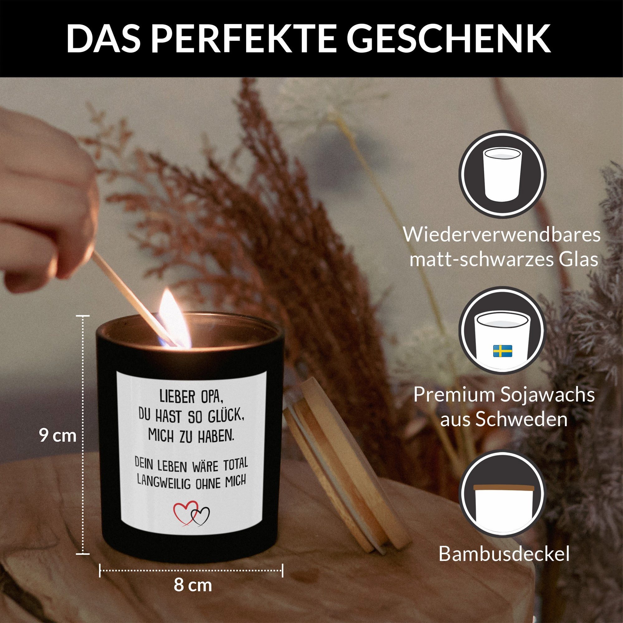22Feels Duftkerze Deko Opa Geschenk v. Enkelin Geburtstag Weihnachten Männer Grossvater, MADE IN GERMANY, Europäisches Sojawachs, Handgegossen