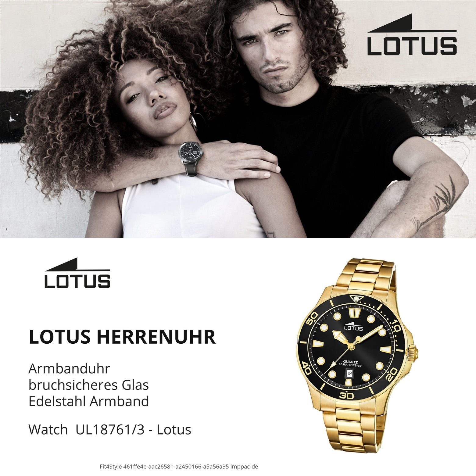 Herren Sport 45mm) Herrenuhr Lotus (ca. rund, gold Armbanduhr Quarzuhr 18761/3, Lotus groß Edelstahlarmband