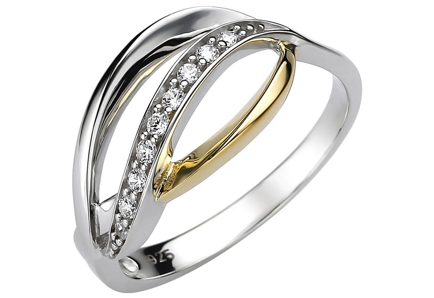 Schmuck Krone Silberring Ring aus 925 Silber bicolor mit 9 Zirkonia, Silber 925