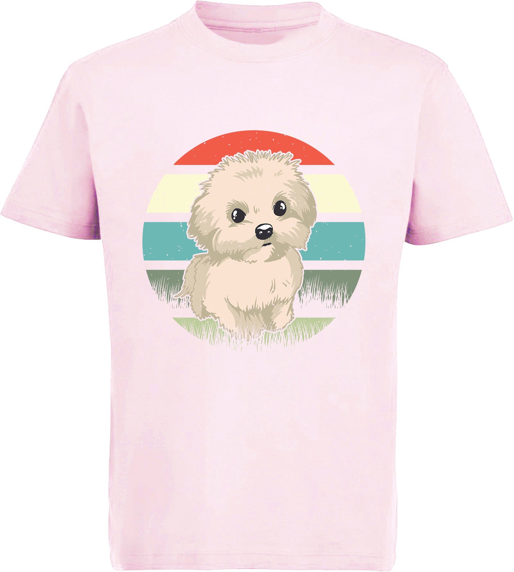 MyDesign24 Baumwollshirt - Welpen Kinder Retro bedruckt mit rosa Hunde Print-Shirt i242 Aufdruck, T-Shirt Malteser