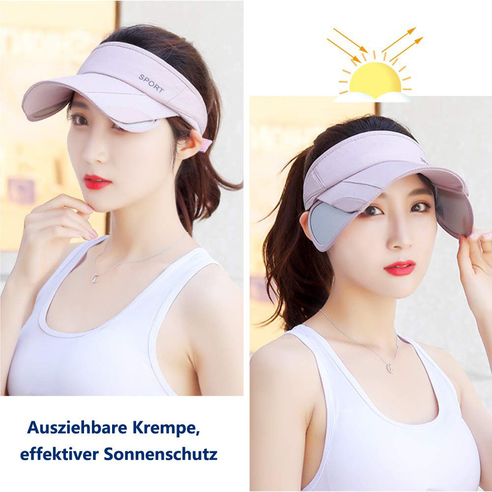 Zaewry Sonnenhut Sommer-Sonnenhut – Verstellbare Golfkappe für Damen mit einziehbarem Schirm, UV-Schutz, Strand-/Tennis-Sporthut