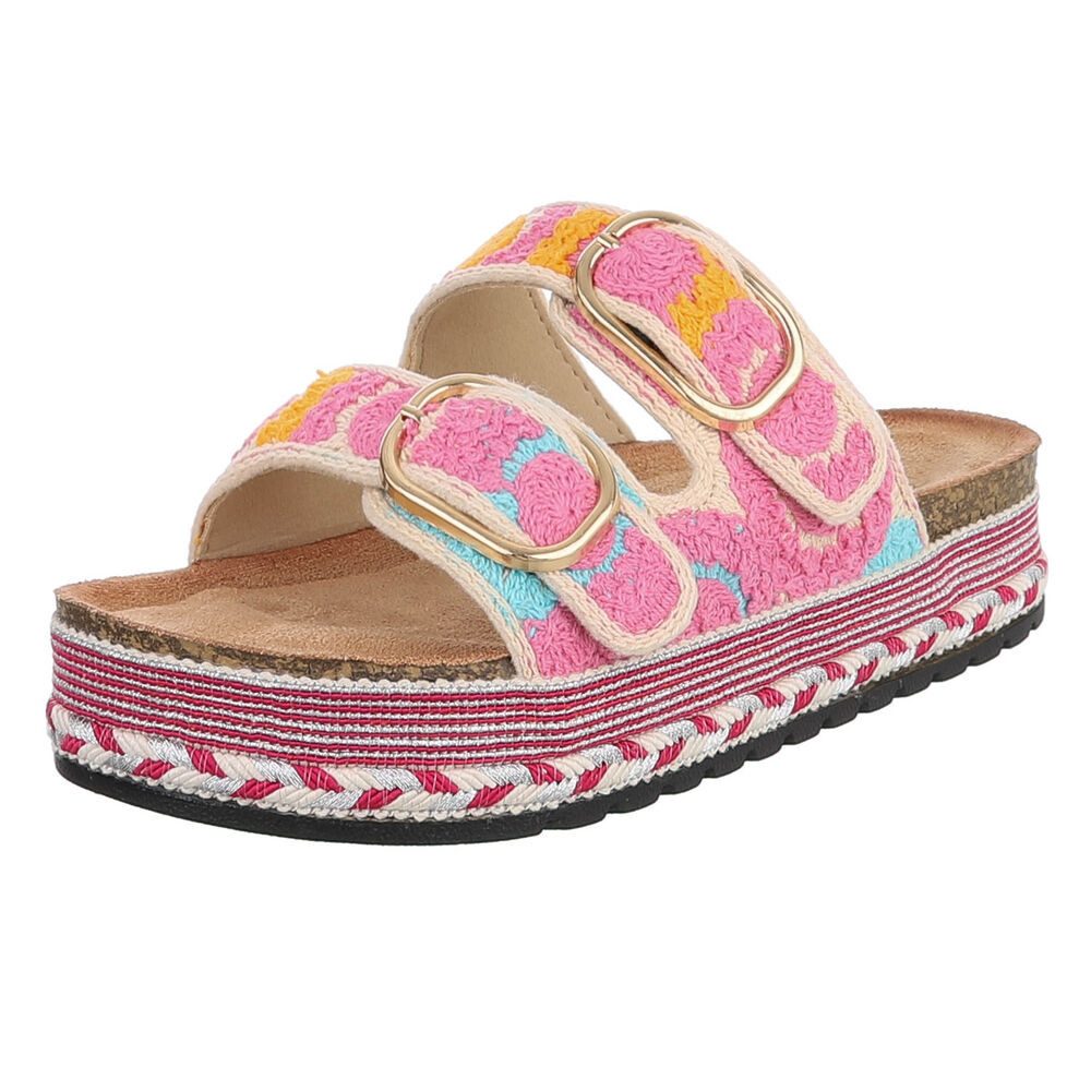 Ital-Design Bequeme Damen Sandalen mit verstellbaren Riemen und Plateau Plateausandaletten (91512109) Flach Pantoletten in Pink