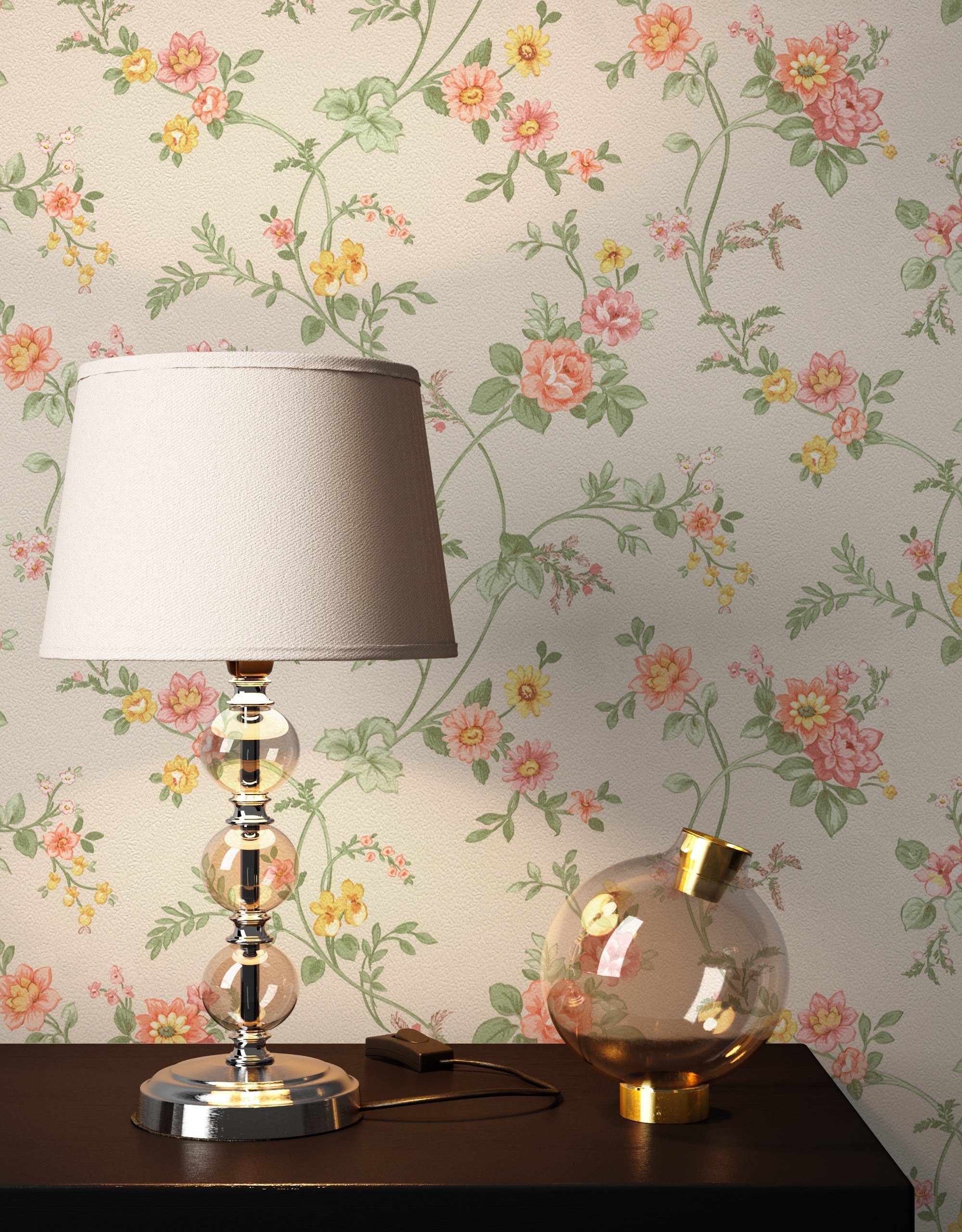 Newroom Vliestapete, Weiß Tapete Landhaus Blumen günstig online kaufen