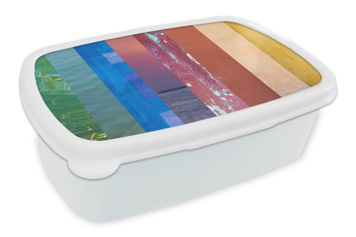 MuchoWow Lunchbox Regenbogen aus Fotos, Kunststoff, (2-tlg), Brotbox für Kinder und Erwachsene, Brotdose, für Jungs und Mädchen weiß