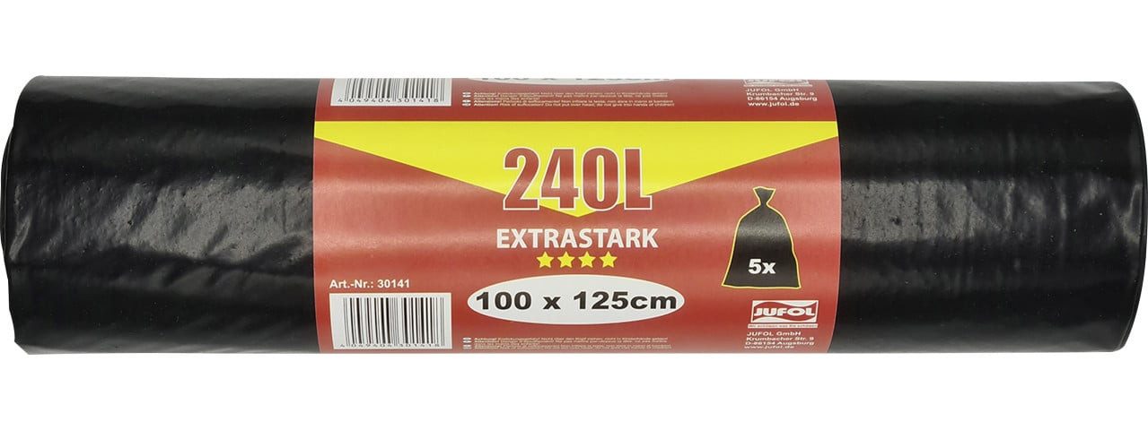 Jufol Müllbeutel Müllsäcke 240 L 1000 x 1250 mm schwarz, 5 Stück