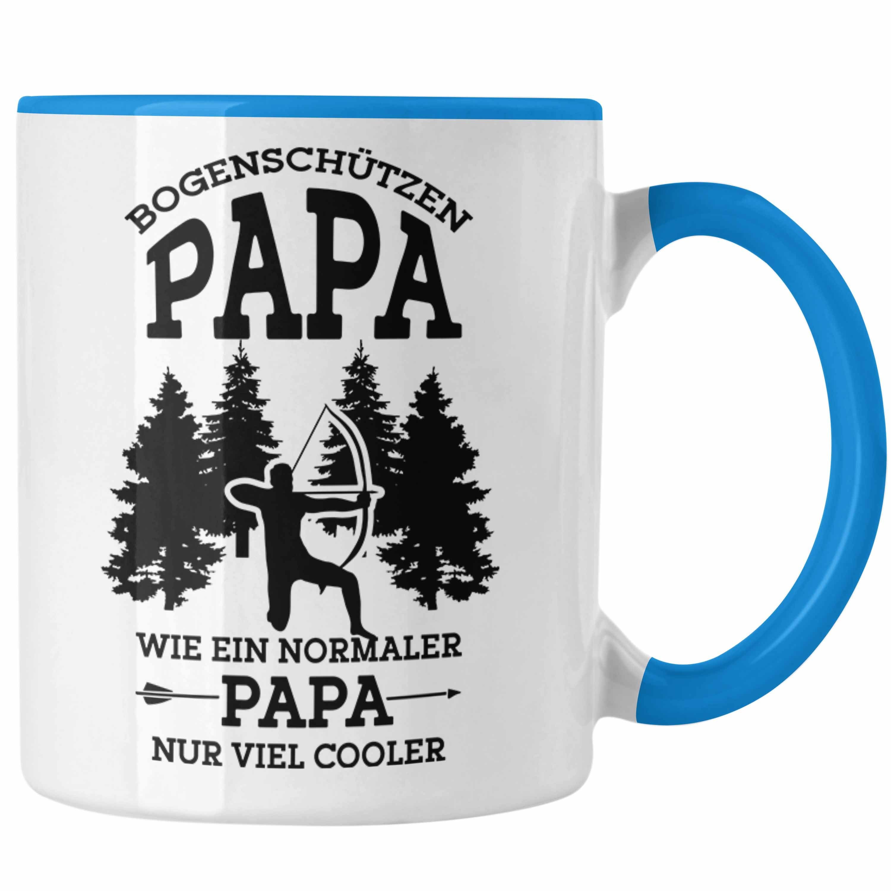 Trendation Tasse Lustige Bogenschießen Tasse für Papa Bogenschütze Geschenkidee Vatert Blau